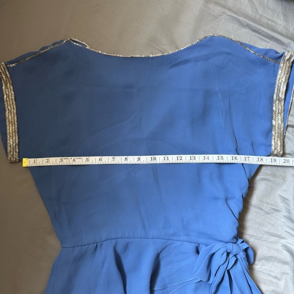 Vintage Norman Berg Blue Peplum Dress w/ Hand Beaded Trim - Picture 14 of 15